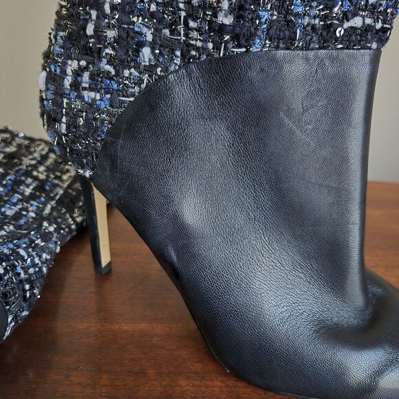GUESS Size 8 Black Leather & Tweed Fabric Boot Vvidlet 2 - Picture 9 of 11